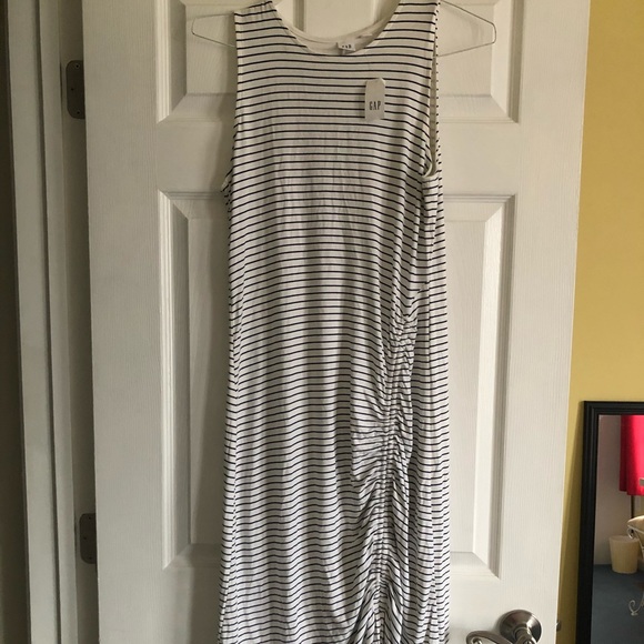 Blue and White Striped Midi Dress - Picture 1 of 4